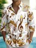 Oceanlyte Men's Graphic Abstract Gold Musical Notes Print Long Sleeve Button Down Shirt with Chest Pocket