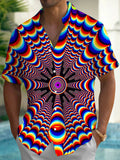 Oceanlyte Men's Geometric Psychedelic Rainbow Arc Print Short Sleeve Shirt with Chest Pocket