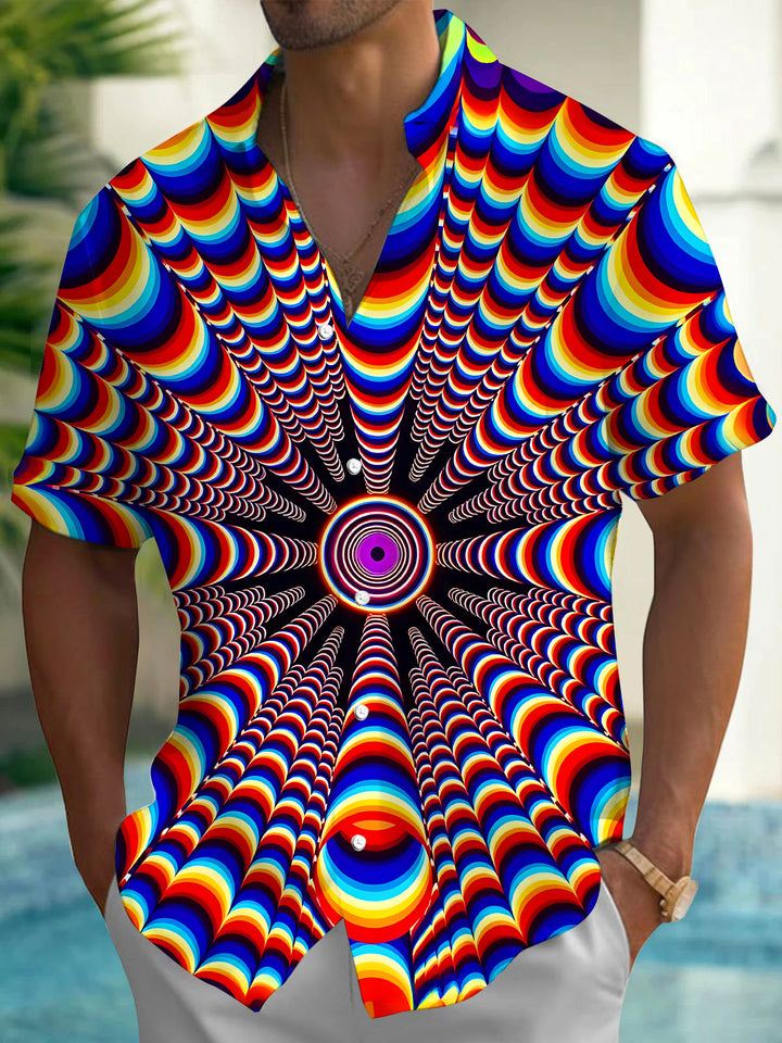 Oceanlyte Men's Geometric Psychedelic Rainbow Arc Print Short Sleeve Shirt with Chest Pocket