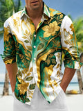 Oceanlyte Men's Tropical Green Floral Leaf Print Long Sleeve Button Down Shirt with Chest Pocket