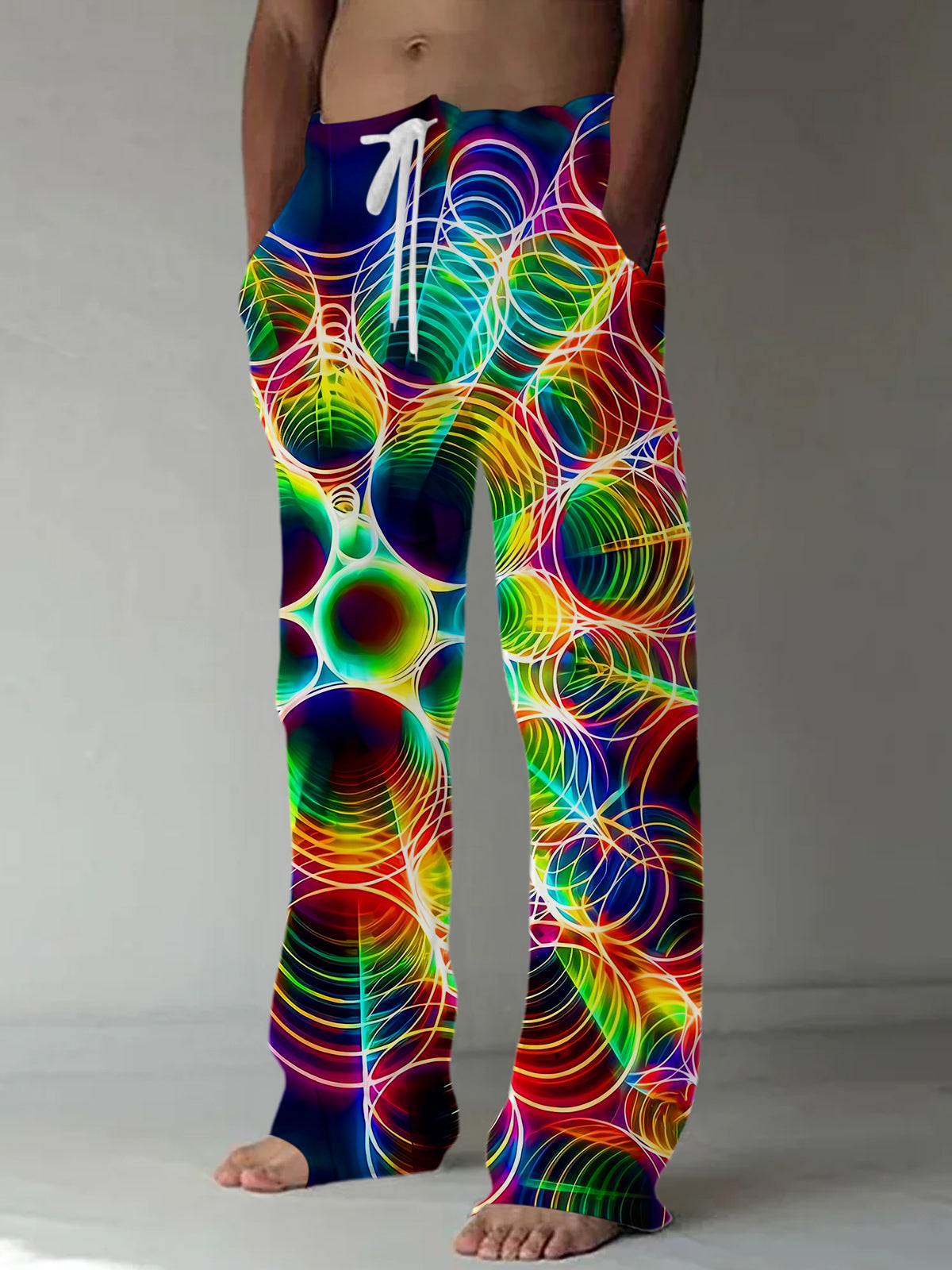 Oceanlyte Men's Psychedelic Rainbow Swirl Print Pants with Pockets