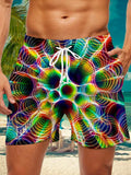 Oceanlyte Men's Psychedelic Rainbow Swirl Print Shorts with Pockets