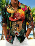 Oceanlyte Men's Floral 3D Cowboy Hat Guitar Graphic Print Long Sleeve Button Down Shirt with Chest Pocket