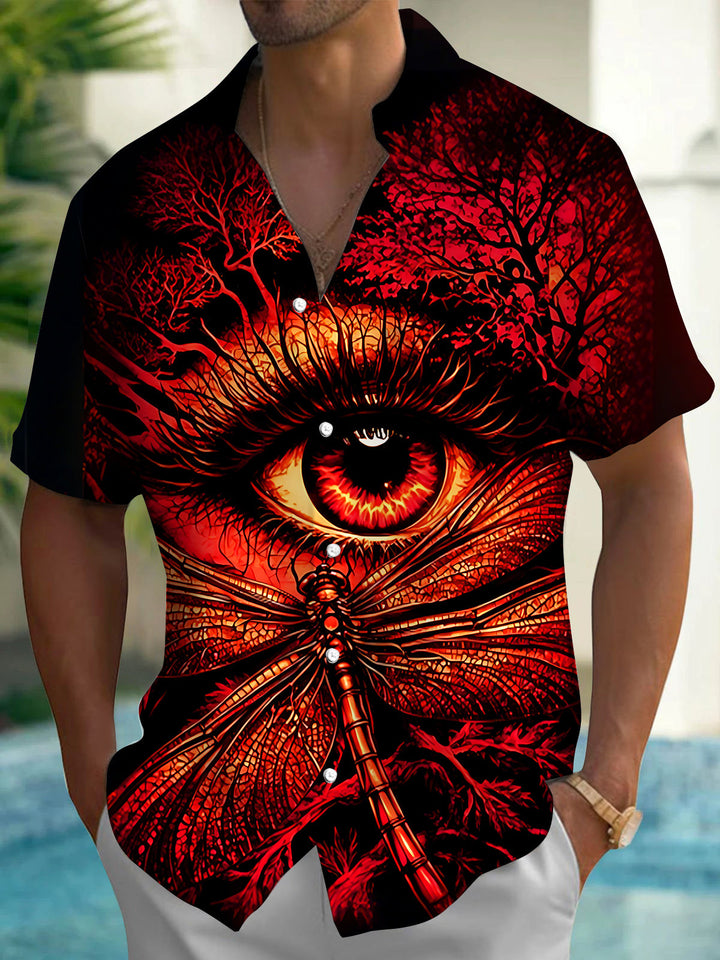 Oceanlyte Men's 3D Dragonfly Eye Graphic Print Short Sleeve Shirt with Chest Pocket