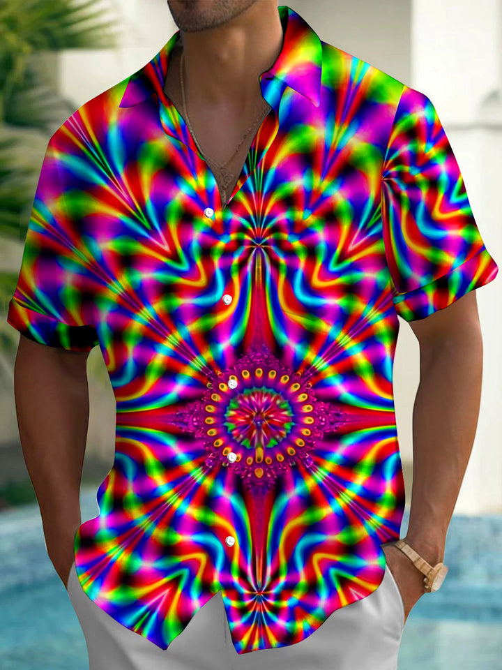 Oceanlyte Men's Abstract Psychedelic Mandala Swirl Print Short Sleeve Shirt with Chest Pocket