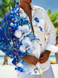 Oceanlyte Men's Graphic Blue Orchid Floral Print Long Sleeve Button Down Shirt with Chest Pocket