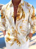 Oceanlyte Men's Abstract Gold Swirl Print Long Sleeve Button Down Shirt with Chest Pocket
