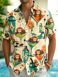 Oceanlyte Men's Graphic Retro Monkey Martini Cocktail Print Short Sleeve Button Down Shirt with Chest Pocket
