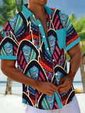 Oceanlyte Men's Graphic Geometric Tribal Pattern Print Short Sleeve Button Down Shirt with Chest Pocket