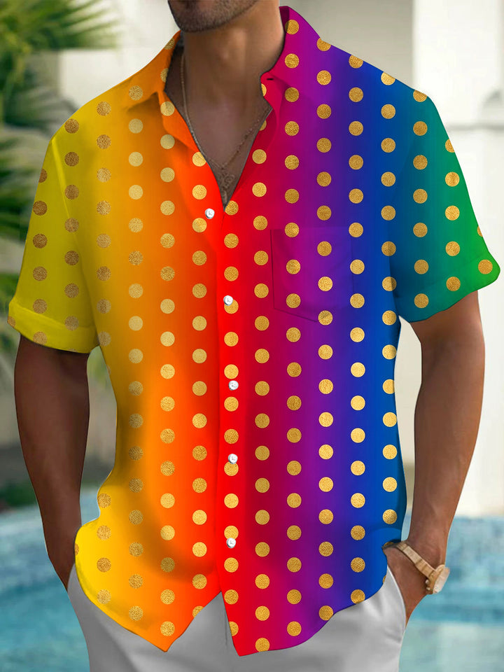 Oceanlyte Men's Geometric Gradient Gold Polka Dot Print Short Sleeve Button Down Shirt with Chest Pocket