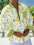 Oceanlyte Men's Watercolor Floral Leaf Print Long Sleeve Button Down Shirt with Chest Pocket