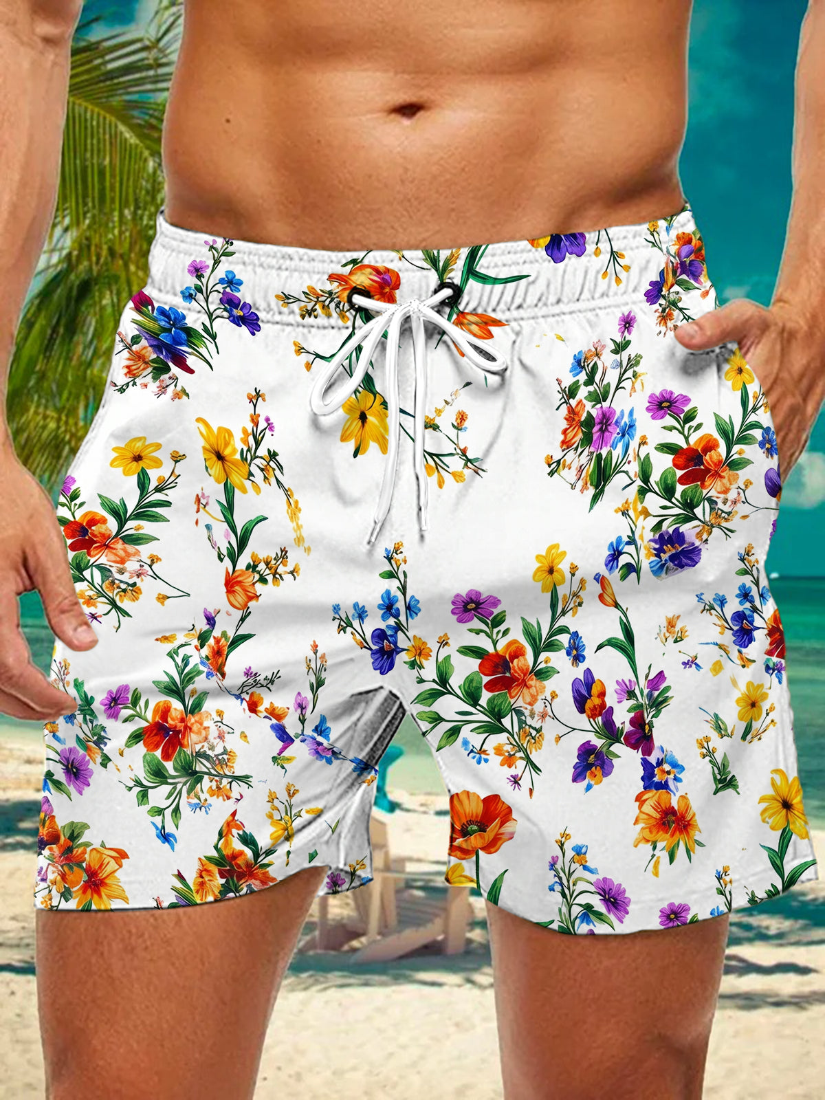 Oceanlyte Men's Colorful Floral Pattern Print Shorts with Pockets