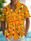 Oceanlyte Men's Graphic Abstract Psychedelic Radiating Line Print Short Sleeve Button Down Shirt with Chest Pocket