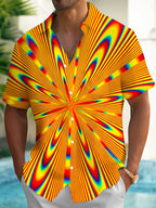 Oceanlyte Men's Graphic Abstract Psychedelic Radiating Line Print Short Sleeve Button Down Shirt with Chest Pocket