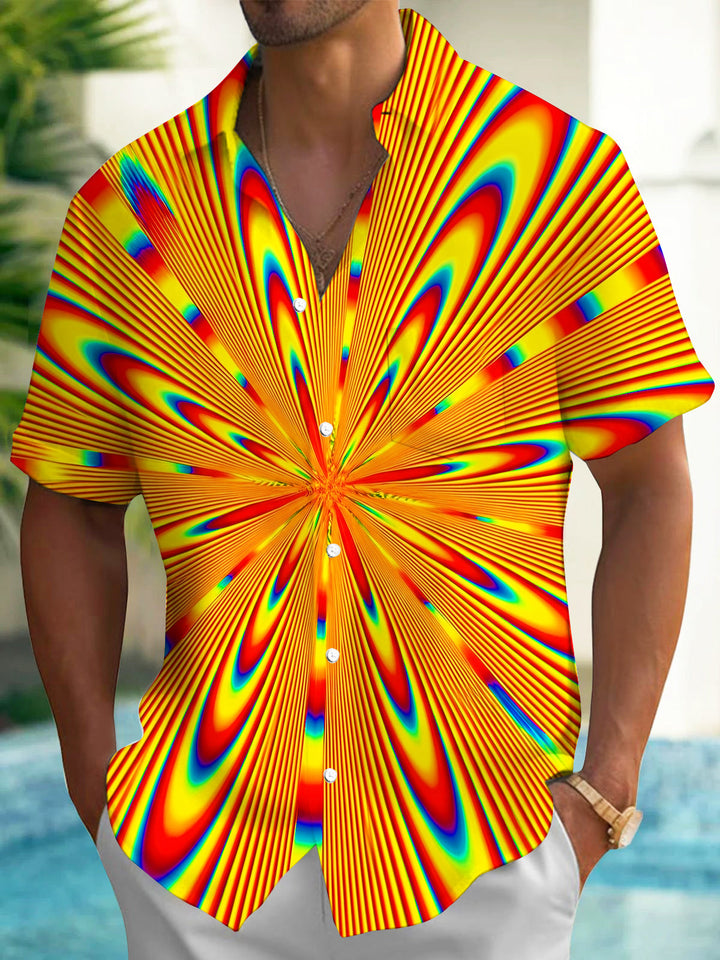 Oceanlyte Men's Graphic Abstract Psychedelic Radiating Line Print Short Sleeve Button Down Shirt with Chest Pocket