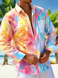 Oceanlyte Men's Graphic Abstract Gradient Swirl Print Long Sleeve Button Down Shirt with Chest Pocket