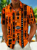 Oceanlyte Men's Graphic Geometric African Tribal Figures Print Short Sleeve Button Down Shirt with Chest Pocket