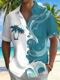 Oceanlyte Men's Graphic Tropical Palm Tree Wave Print Short Sleeve Button Down Shirt with Chest Pocket
