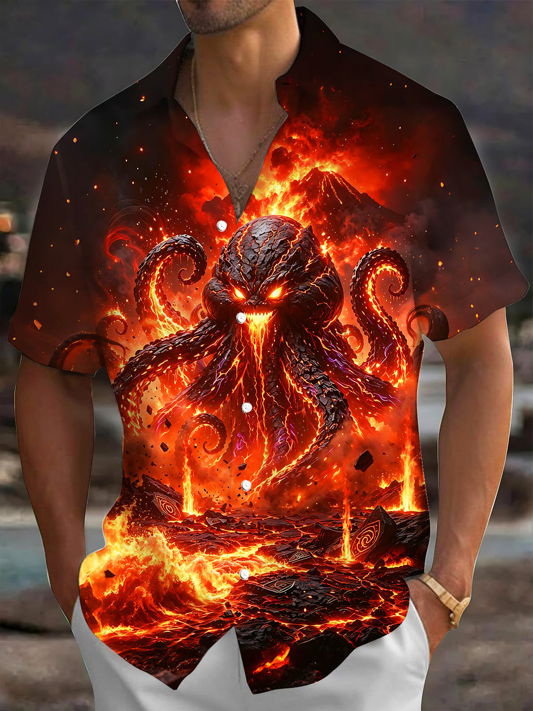 Dark Lava Octopus Men's Pocket Short Sleeve Shirts