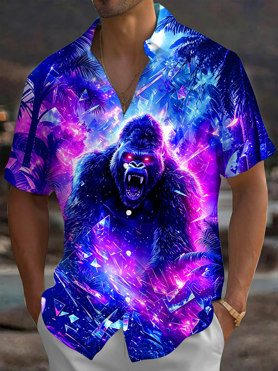 Dark Neon Furious Gorilla Men's Pocket Short Sleeve Shirts