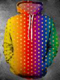 Oceanlyte Men's Rainbow Gradient Polka Dots Print Long Sleeve Hoodie with Chest Pocket