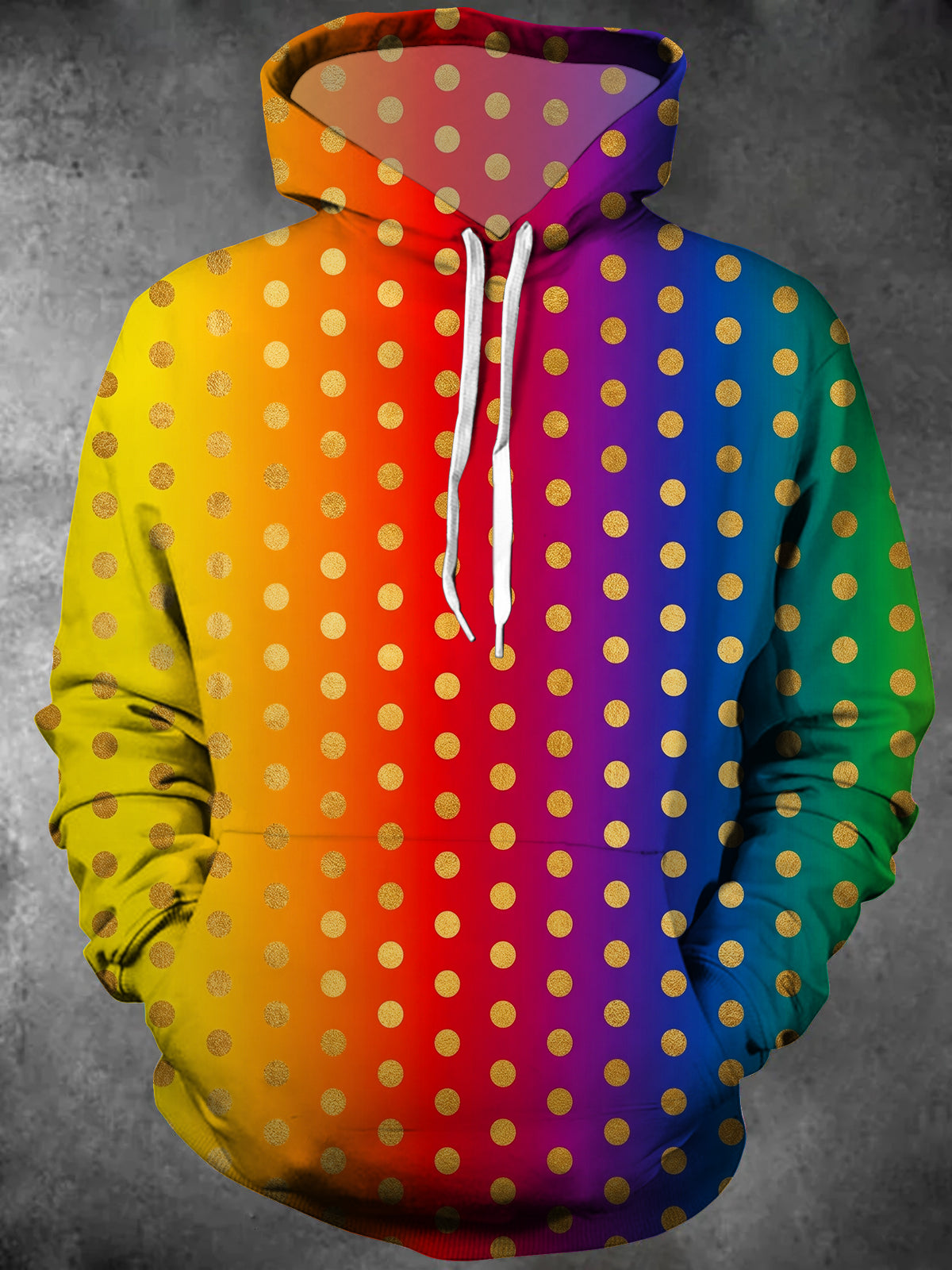 Oceanlyte Men's Rainbow Gradient Polka Dots Print Long Sleeve Hoodie with Chest Pocket