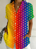 Oceanlyte Women's Rainbow Gradient Polka Dots Print Short Sleeve Shirt