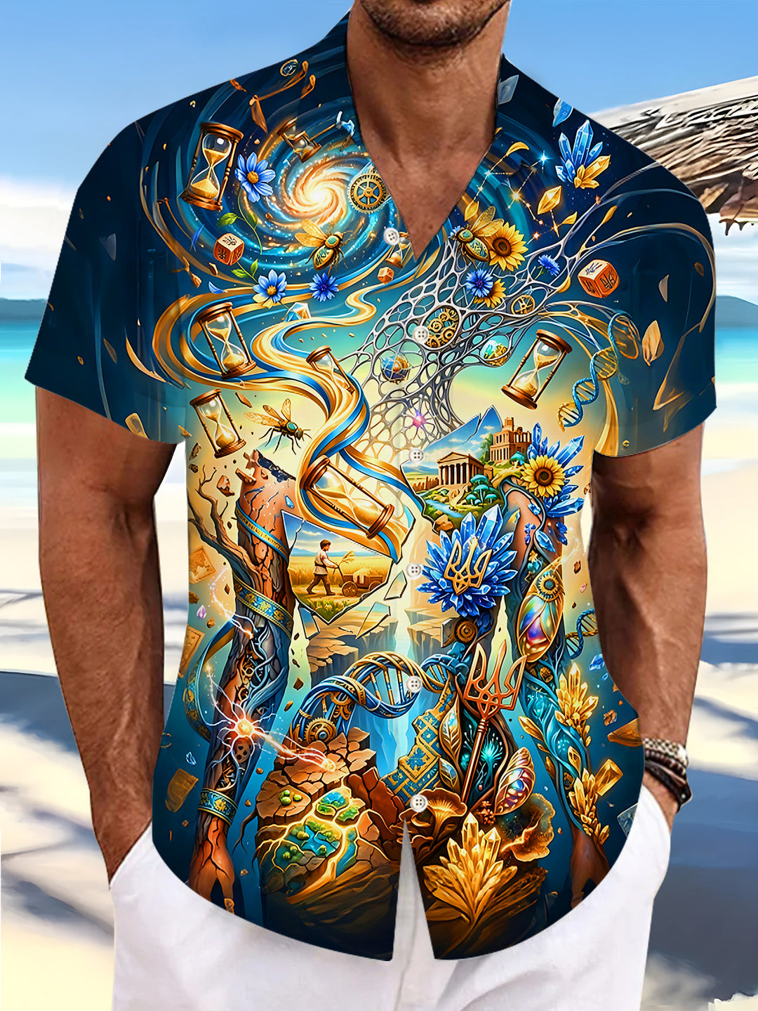 Psychedelic Abstract Time Hourglass Fantasy Body Art Men's Pocket Short Sleeve Shirts