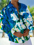 Oceanlyte Men's Abstract Watercolor Splash Print Long Sleeve Shirt with Chest Pocket