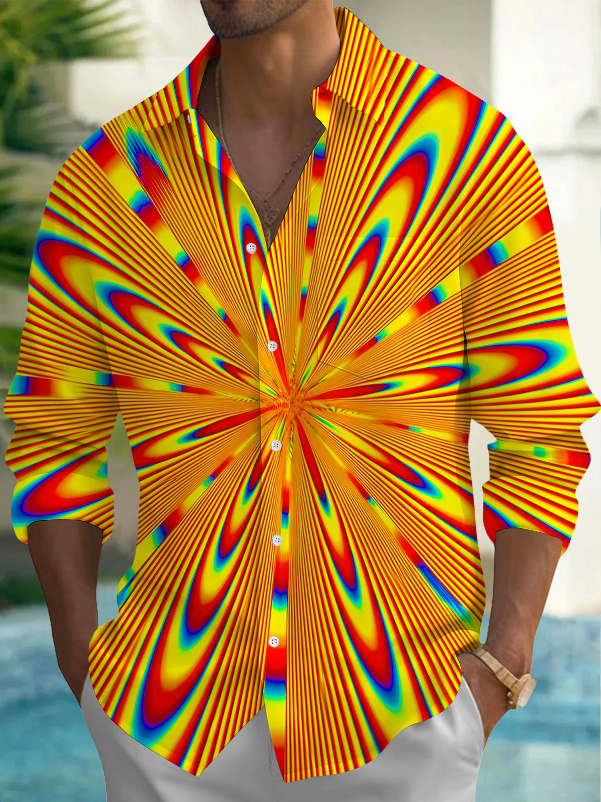 Oceanlyte Men's Radiating Optical Illusion Print Long Sleeve Shirt with Chest Pocket