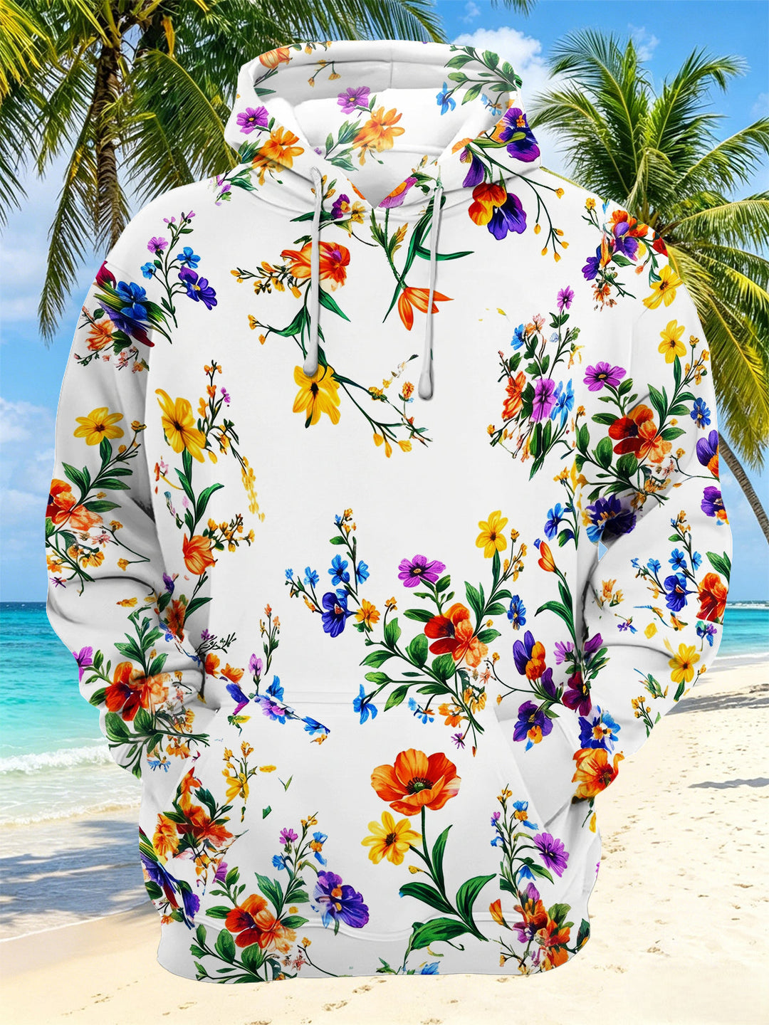Colorful Wildflower Floral Men's Long Sleeve Pocket Hooded Sweatshirt