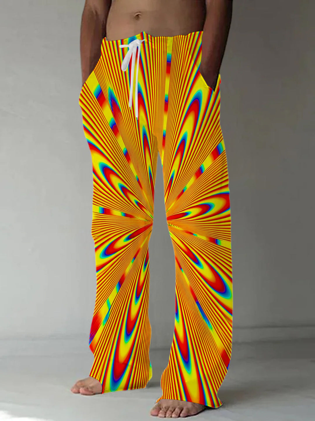 Psychedelic Abstract Radiating Optical Illusion Pattern Men's Casual Elastic Waist Pants