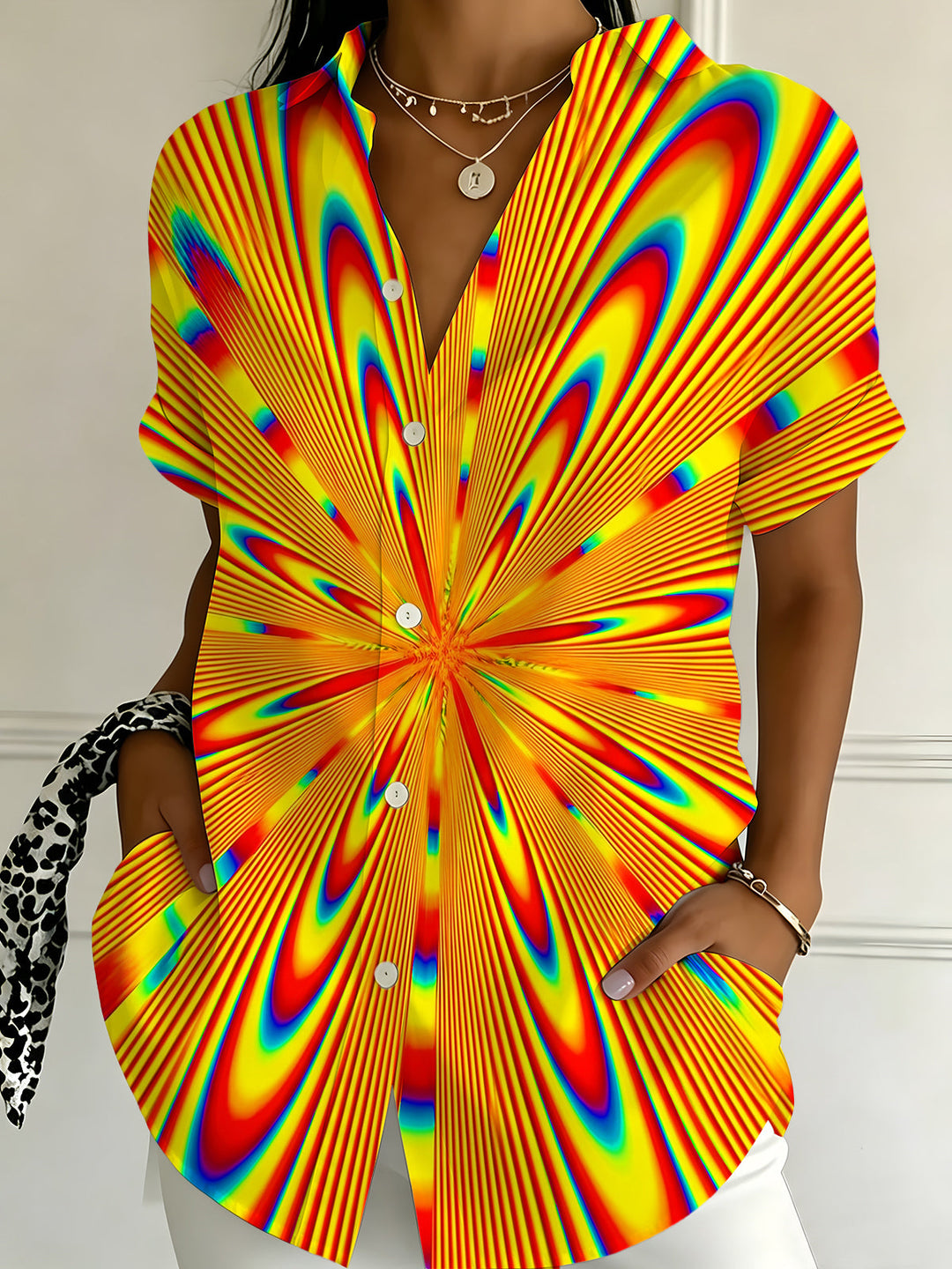 Psychedelic Abstract Radiating Optical Illusion Pattern Women's Short Sleeve Shirts