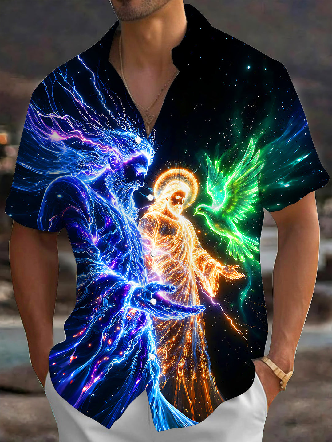 Oceanlyte Men's Graphic Neon Print Short Sleeve Shirt with Chest Pocket