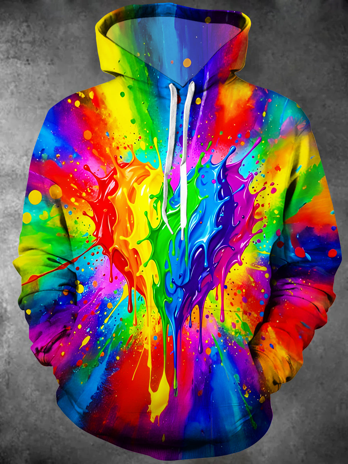 Oceanlyte Men's Tie Dye Colorful Paint Splash Print Long Sleeve Hoodie with Chest Pocket