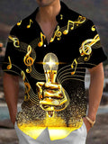 Oceanlyte Men's Graphic Golden Microphone Print Short Sleeve Shirt with Chest Pocket