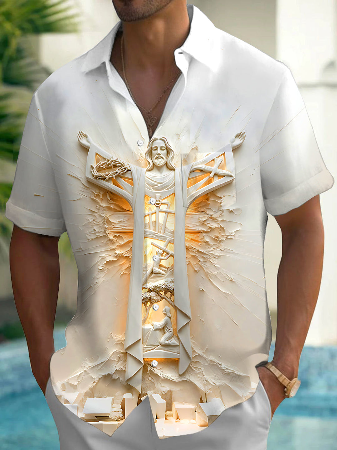 Oceanlyte Men's Graphic Christian Print Holy Print Short Sleeve Shirt with Chest Pocket