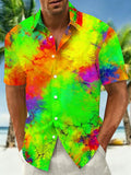 Oceanlyte Men's Tie Dye Neon Fluid Gradient Print Short Sleeve Shirt with Chest Pocket