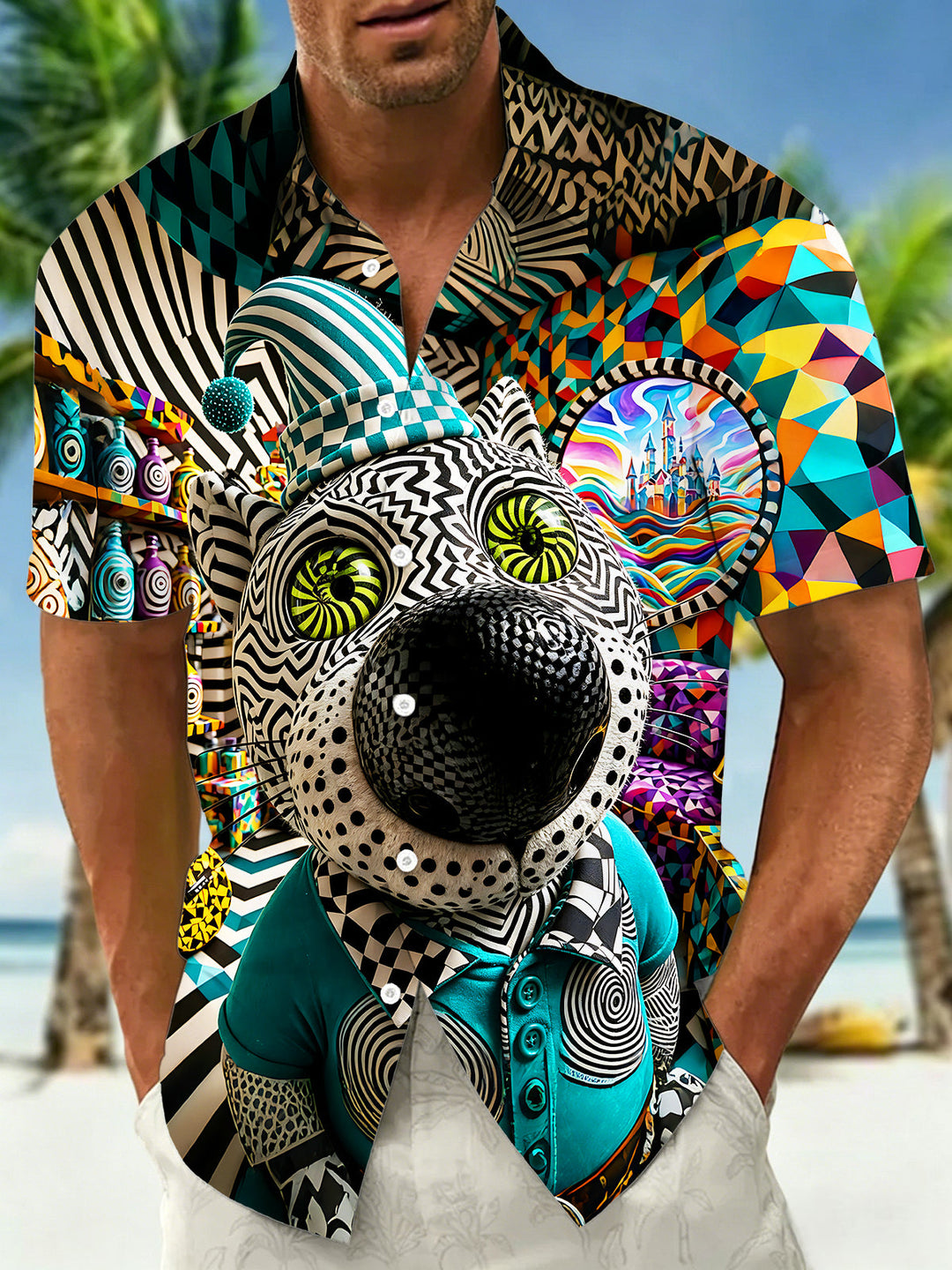 Oceanlyte Men's Graphic Casual Top Print Short Sleeve Shirt with Chest Pocket
