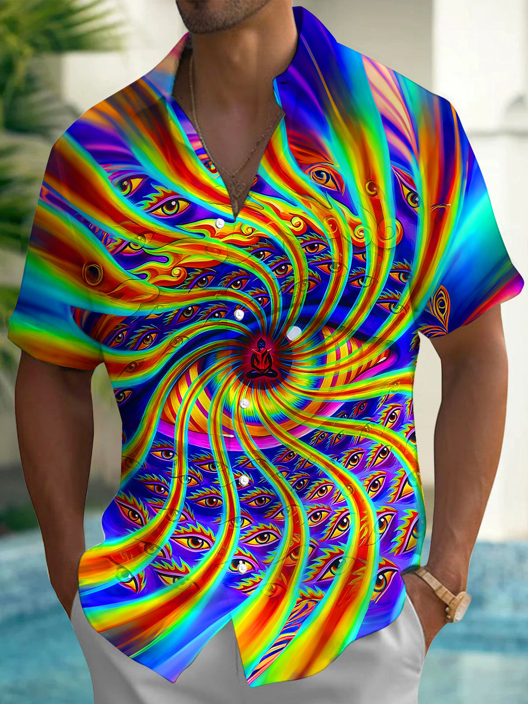 Oceanlyte Men's Printed Spiral Eyes Print Short Sleeve Shirt with Chest Pocket