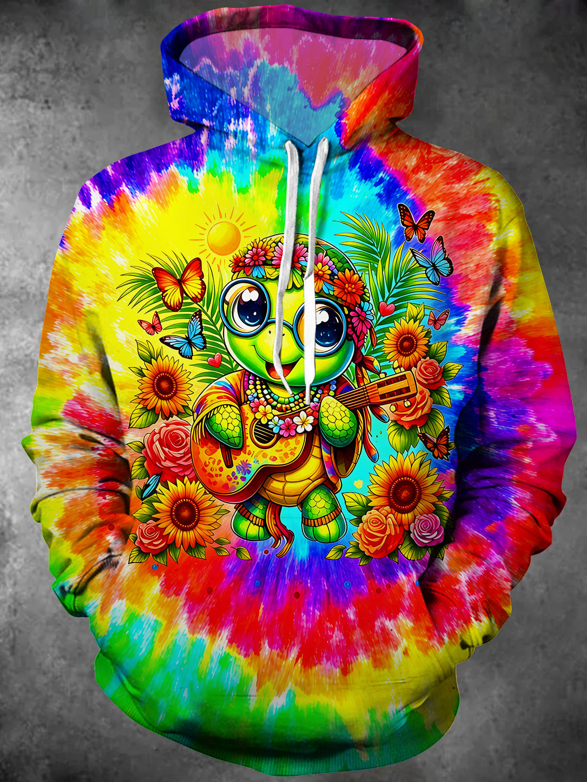 Oceanlyte Men's Graphic Tie Dye Sea Turtle Print Long Sleeve Hoodie with Chest Pocket