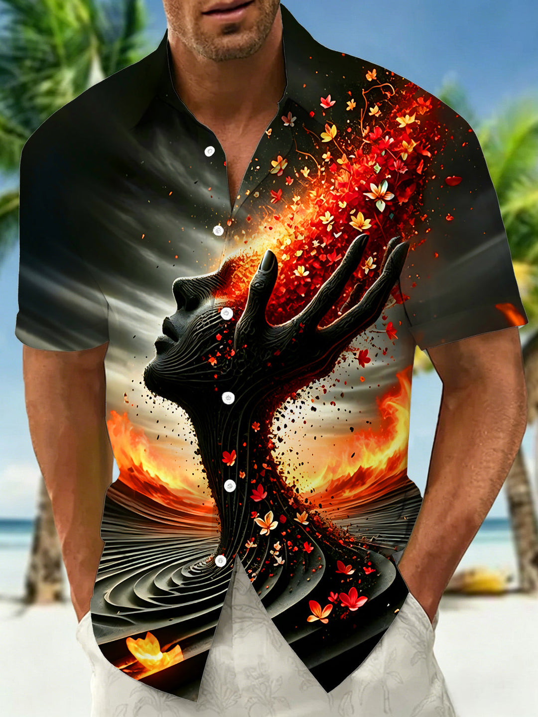 Oceanlyte Men's Graphic Abstract Face Art Print Short Sleeve Shirt with Chest Pocket