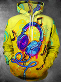 Oceanlyte Men's Graphic Neon Headphones Print Long Sleeve Hoodie with Chest Pocket