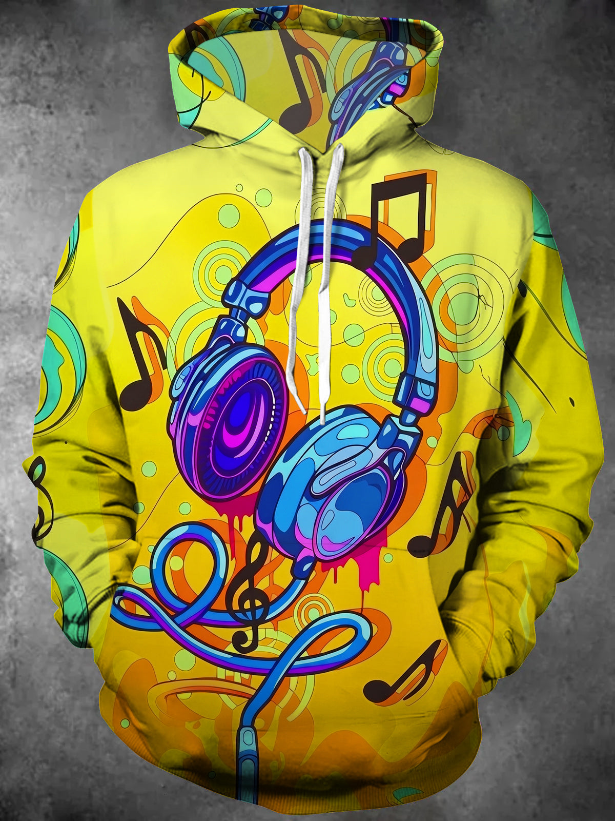 Oceanlyte Men's Graphic Neon Headphones Print Long Sleeve Hoodie with Chest Pocket