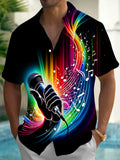 Oceanlyte Men's Graphic Neon Microphone Print Short Sleeve Shirt with Chest Pocket