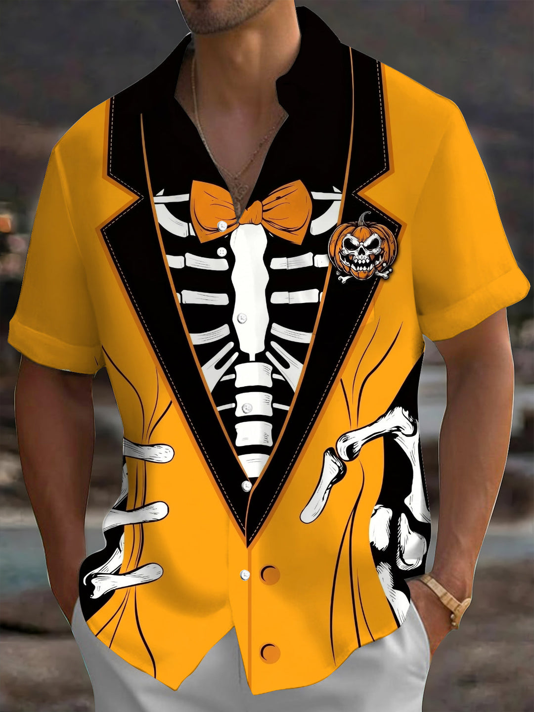 Oceanlyte Men's Graphic Skeleton Tuxedo Print Short Sleeve Shirt with Chest Pocket