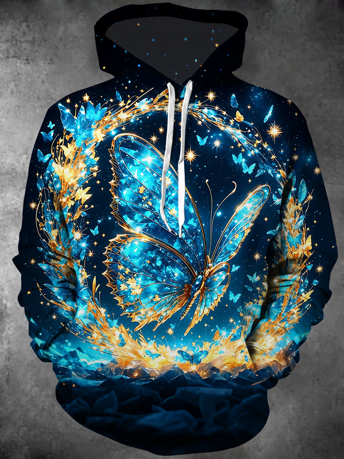 Oceanlyte Men's Graphic Starry Sky Butterfly Print Long Sleeve Hoodie with Chest Pocket