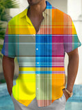Oceanlyte Men's Printed Colorful Plaid Pattern Short Sleeve Shirt with Chest Pocket