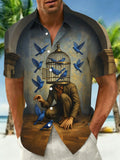 Oceanlyte Men's Graphic Surreal Birdcage Print Short Sleeve Shirt with Chest Pocket
