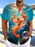 Oceanlyte Men's Hawaiian Lobster Underwater Scene Print Short Sleeve Shirt with Chest Pocket
